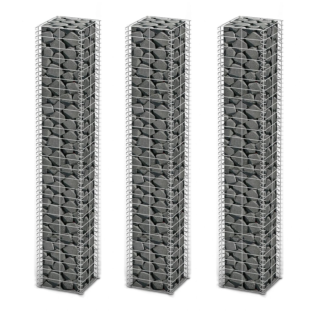 Set gabioane, 3 buc, sârmă galvanizată, 25 x 25 x 150 cm