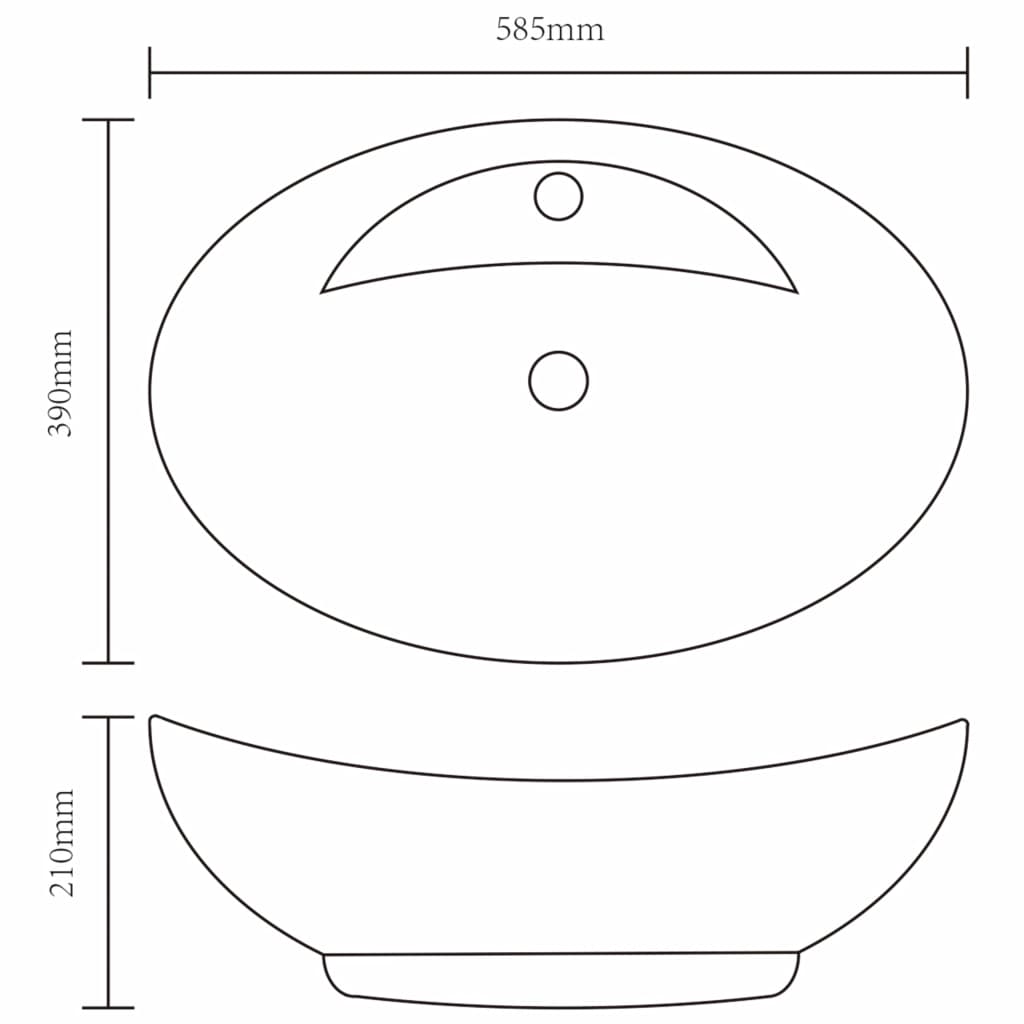 Chiuvetă din ceramică ovală cu preaplin și gaură robinet