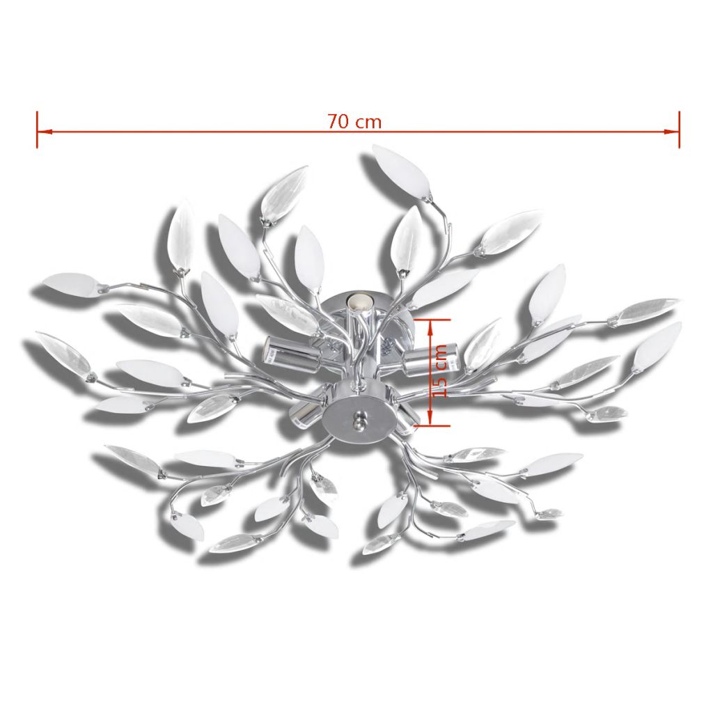 Lustră cristale acrilice formă frunze, transparent & alb, 5 becuri E14