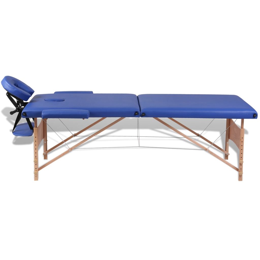 Masă de masaj pliabilă 2 părți cadru din lemn Albastru