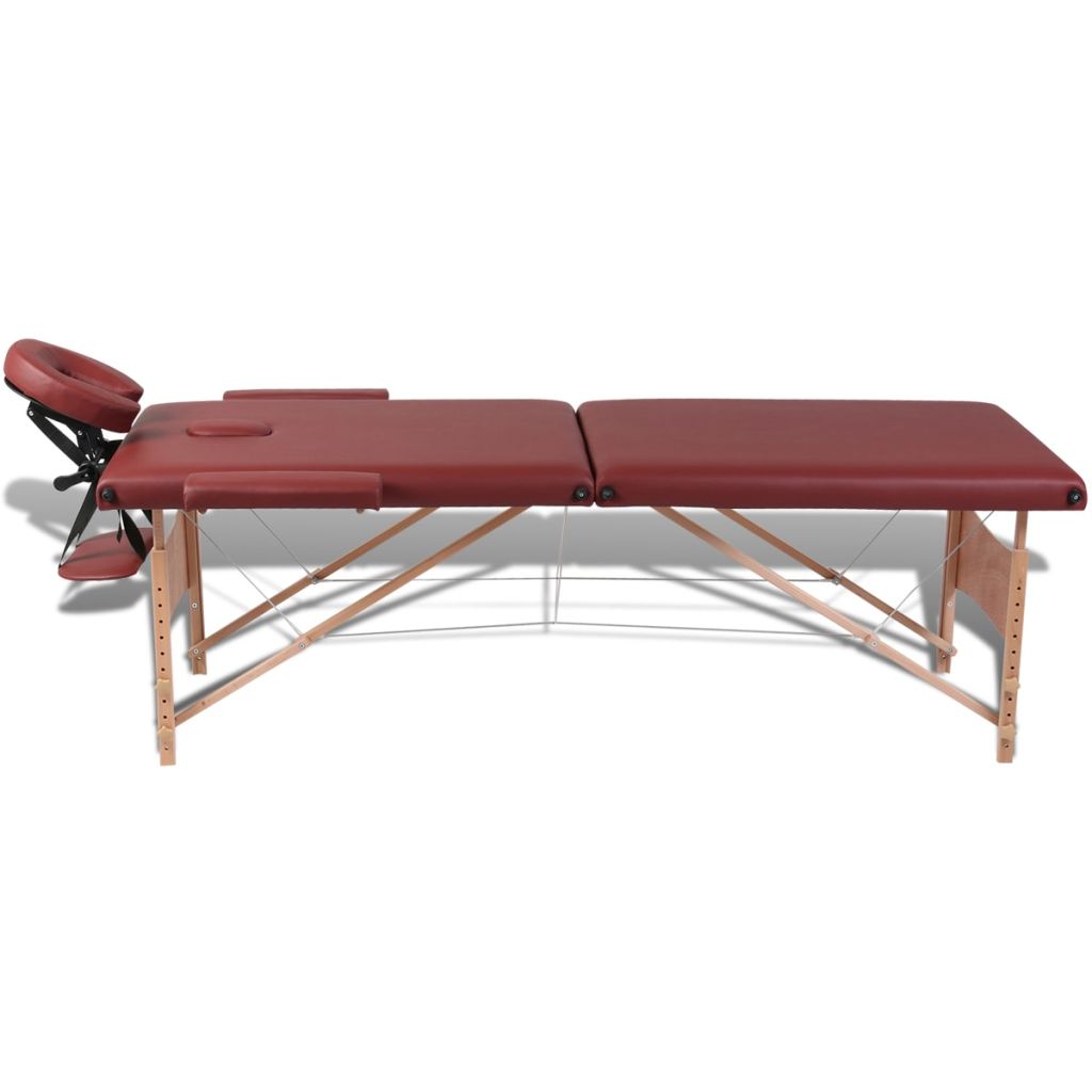 Masă de masaj pliabilă 2 părți cadru din lemn Roșu