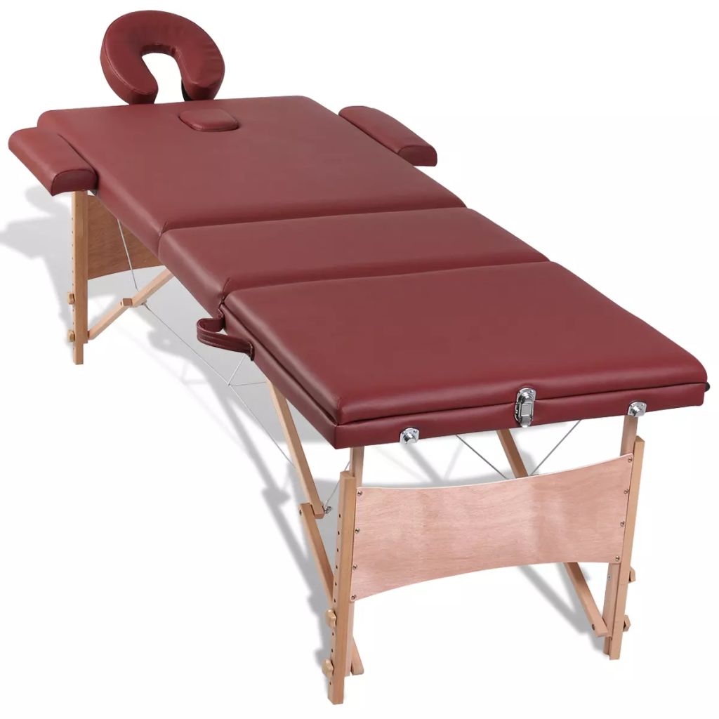 Masă de masaj pliabilă 3 părți cu cadru din lemn Roșu