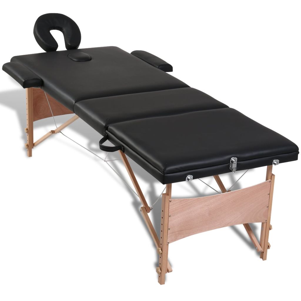Masă de masaj pliabilă 3 părți cadru din lemn Negru