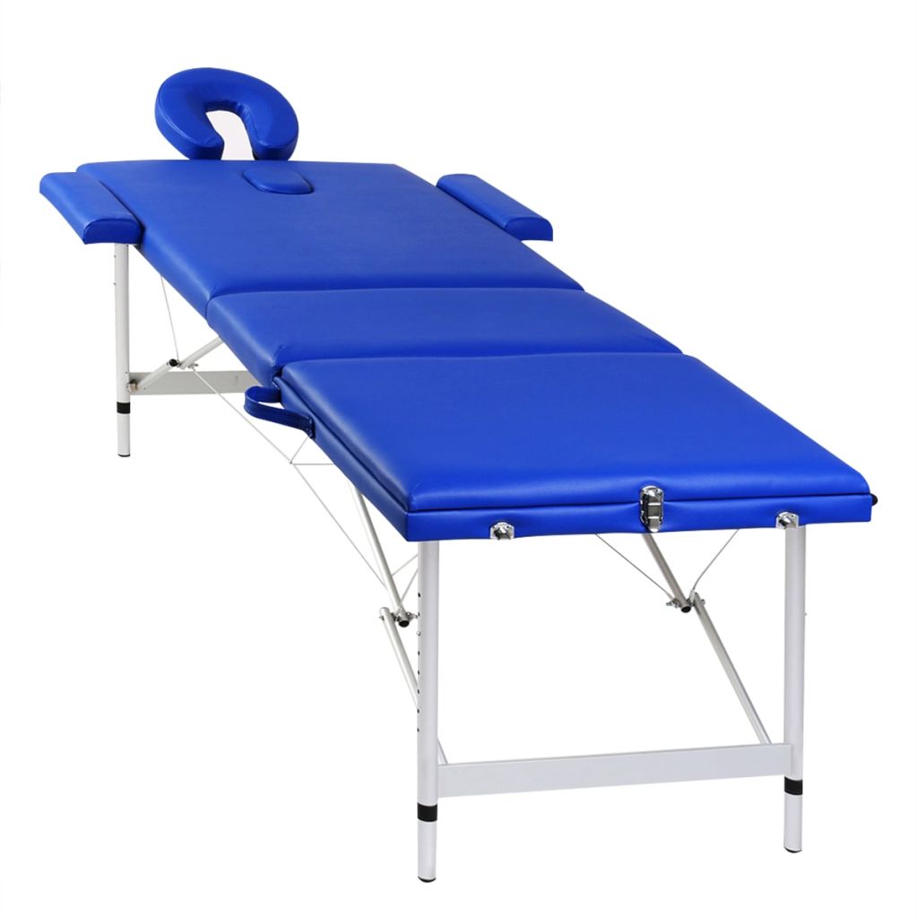 Masă de masaj pliabilă cadru din aluminiu 3 părți Albastru
