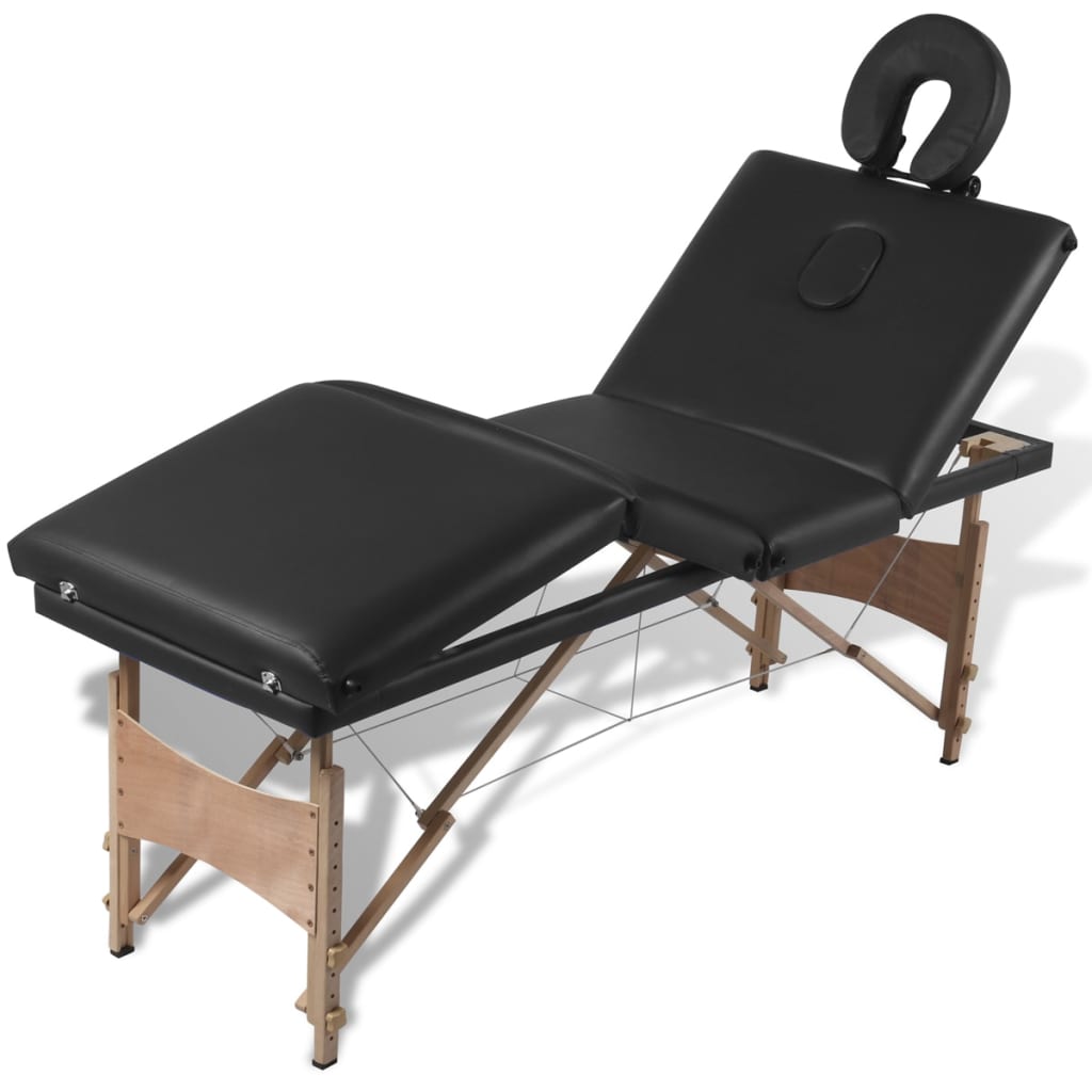 Masă de masaj pliabilă 4 părți cu cadru din lemn Negru