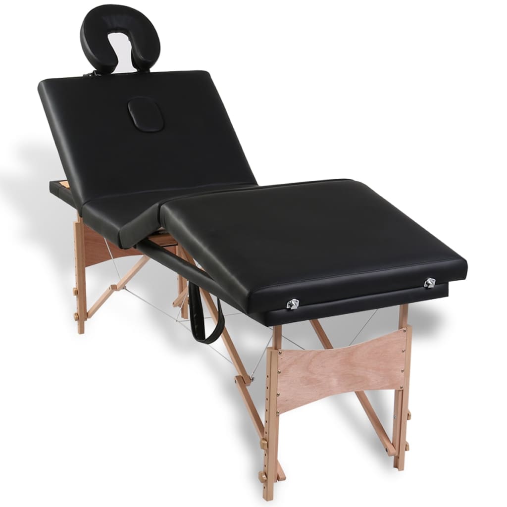 Masă de masaj pliabilă 4 părți cu cadru din lemn Negru