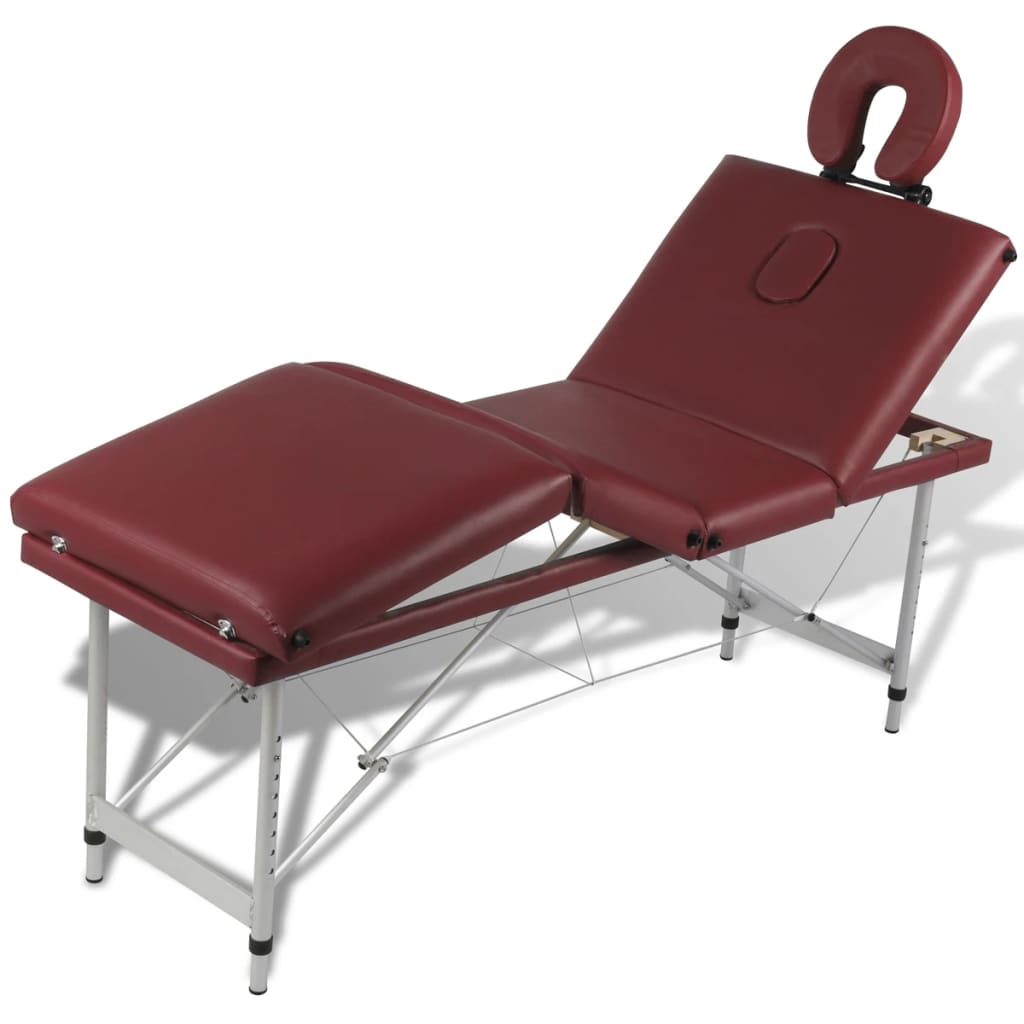 Masă de masaj pliabilă 4 părți cadru din aluminiu Roșu
