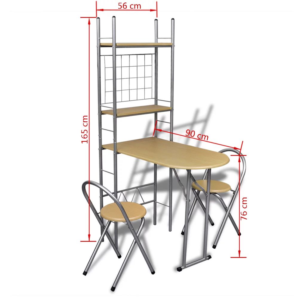 Set mobilier tip bar pliabil pentru micul dejun cu 2 scaune