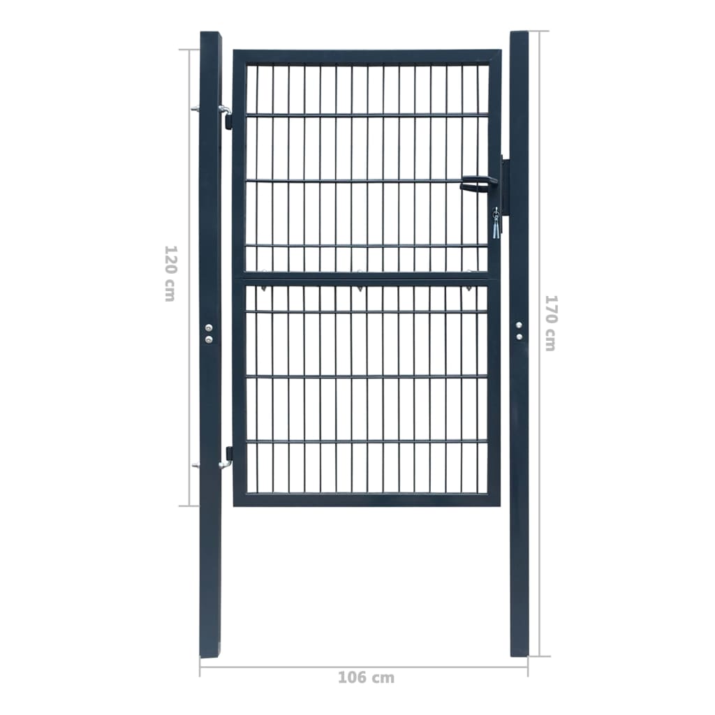 Poartă 2D pentru gard (simplă) 106 x 170 cm, gri antracit