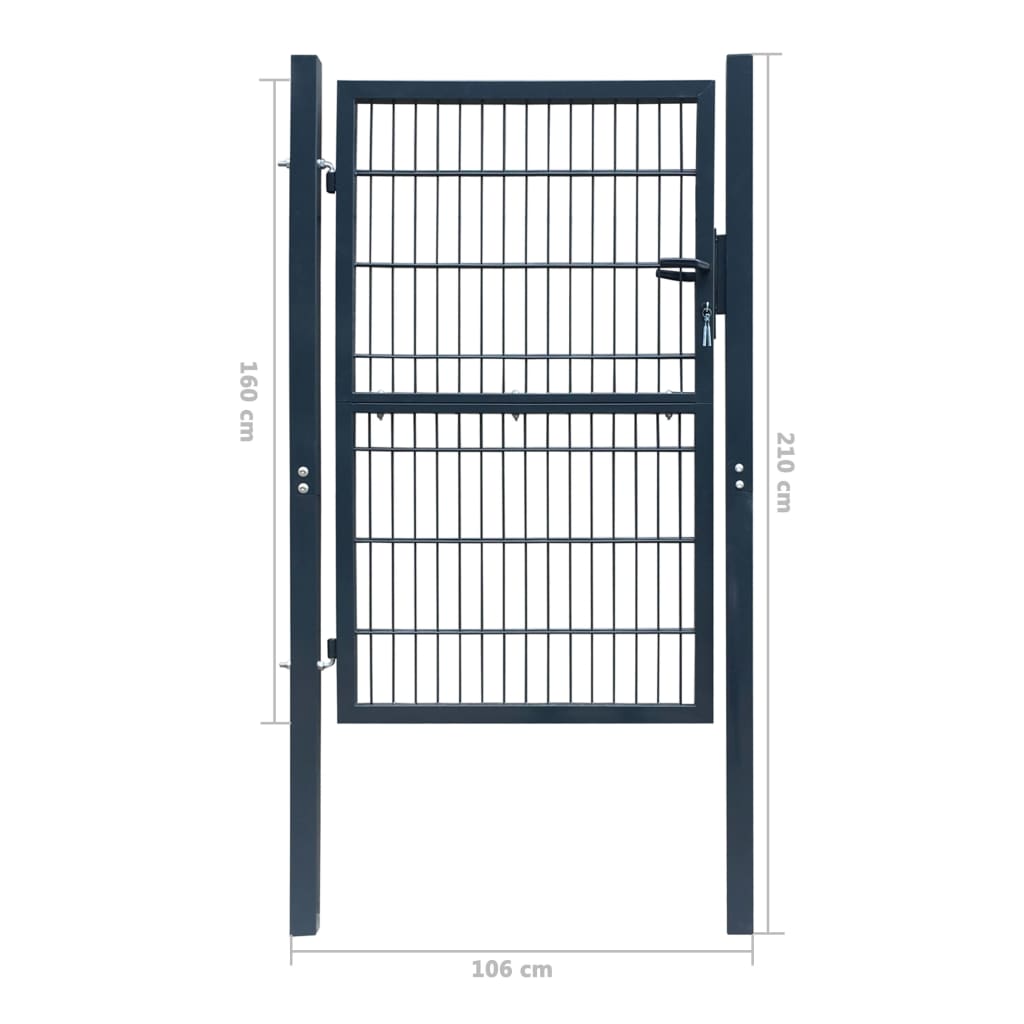 Poartă 2D pentru gard (simplă) 106 x 210 cm, gri antracit