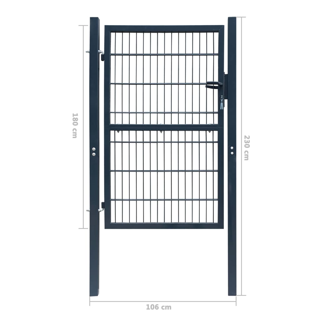 Poartă 2D pentru gard (simplă) 106 x 230 cm, gri antracit