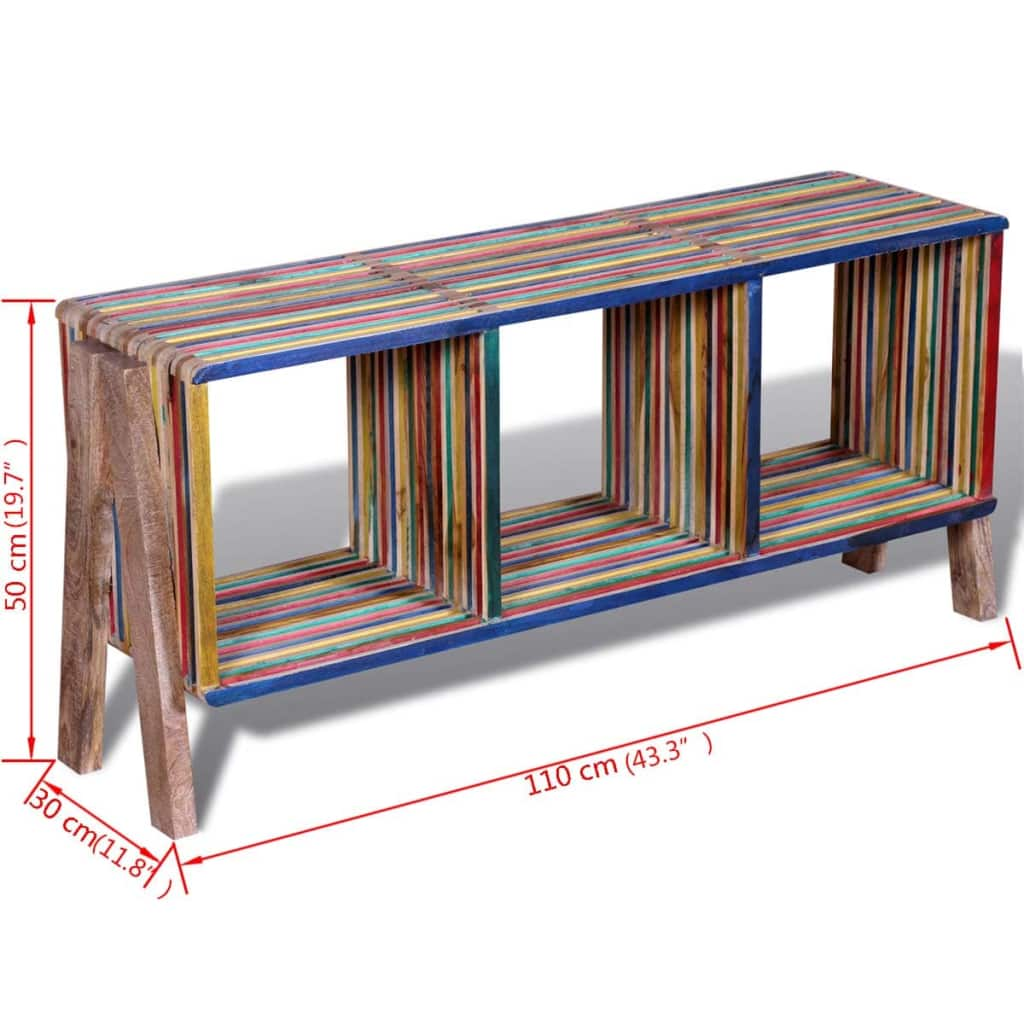 Comodă TV multicoloră cu 3 rafturi stivuibilă din lemn de tec reciclat