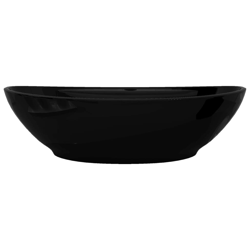 Bazin chiuvetă ceramică baie cu gaură robinet/preaplin, oval, negru