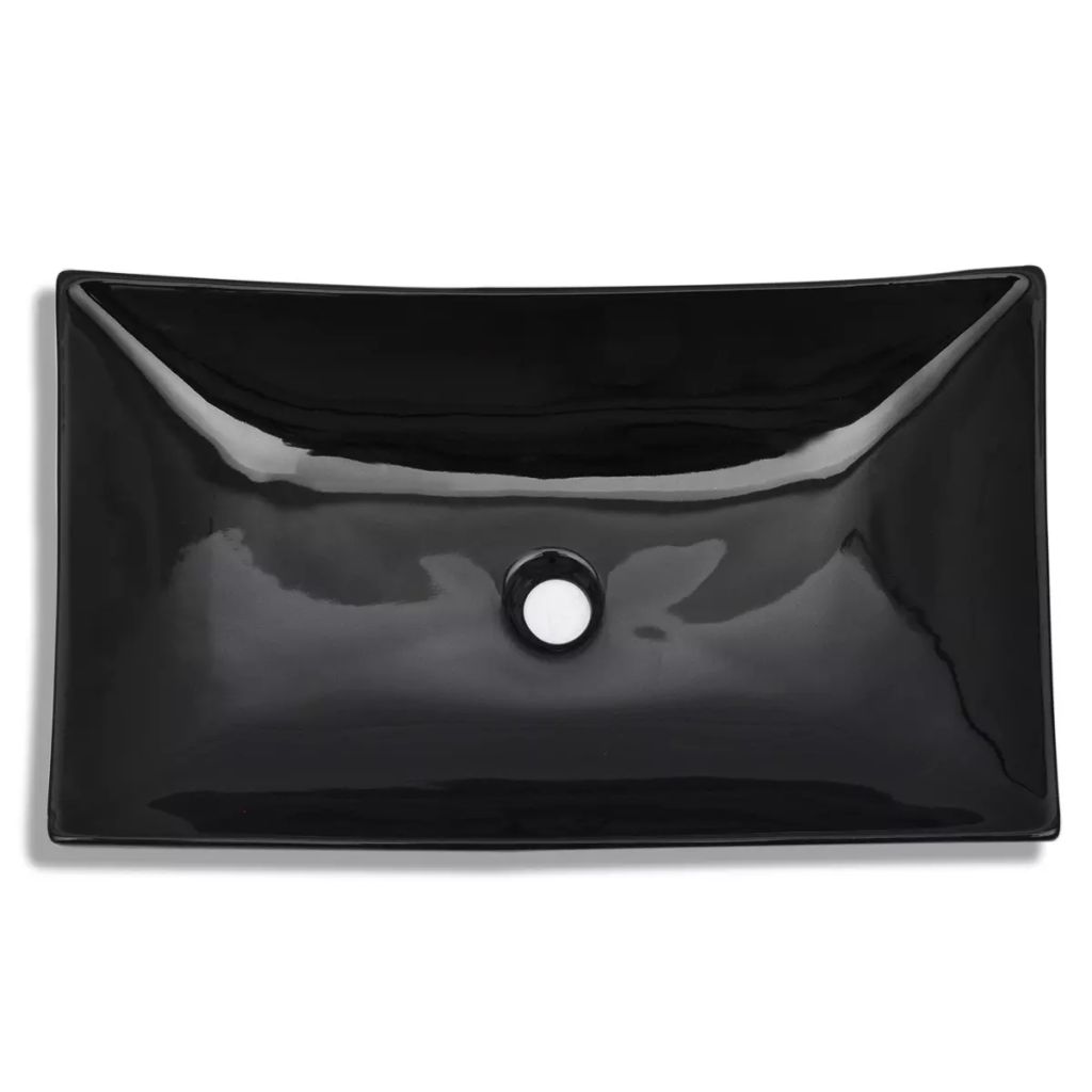 Chiuvetă de baie din ceramică, dreptunghiulară, negru