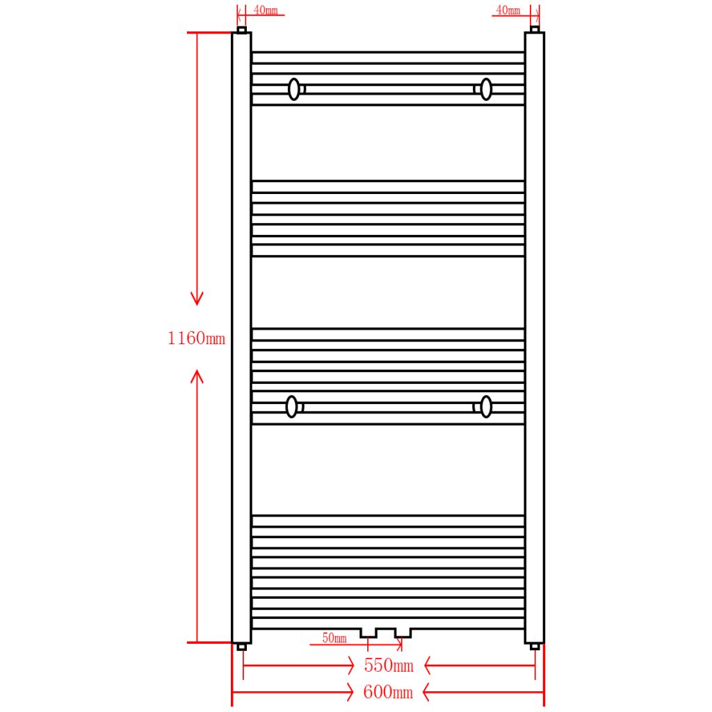 Radiator port-prosop încălzire centrală baie, drept, 600x1160mm, negru