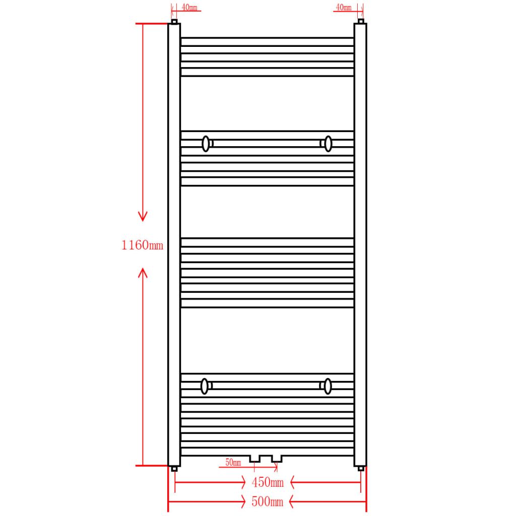 Radiator port-prosop încălzire baie, curbat, 500 x 1160 mm, negru