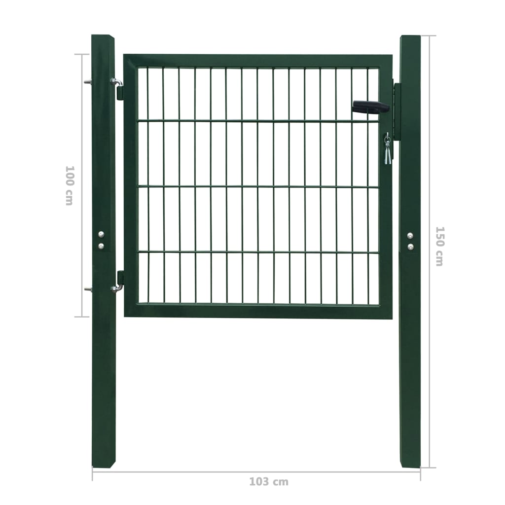 Poartă pentru gard din oțel, 106 x 150 cm, verde