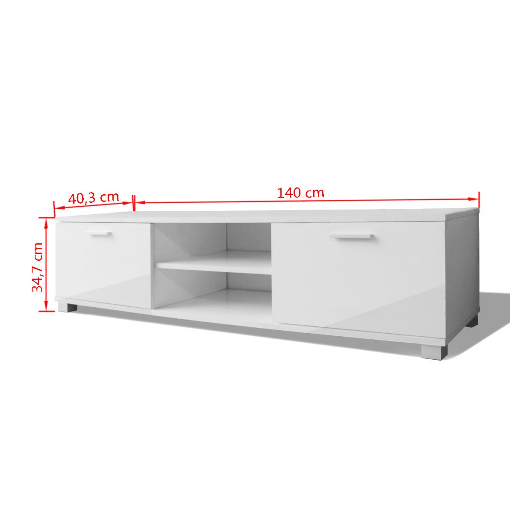 Comodă TV, alb extralucios, 140 x 40,3 x 34,7 cm