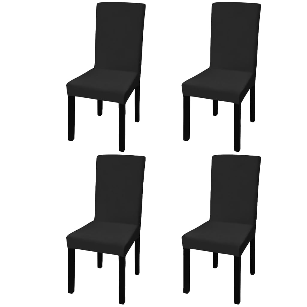 Husă elastică dreaptă pentru scaun, negru, 4 buc.