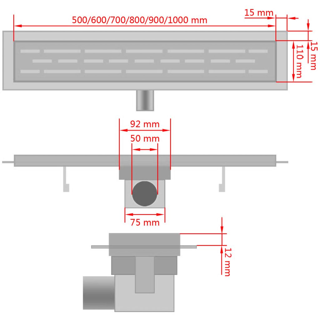 Rigolă duș liniară oțel inoxidabil, model bule, 830 x 140 mm