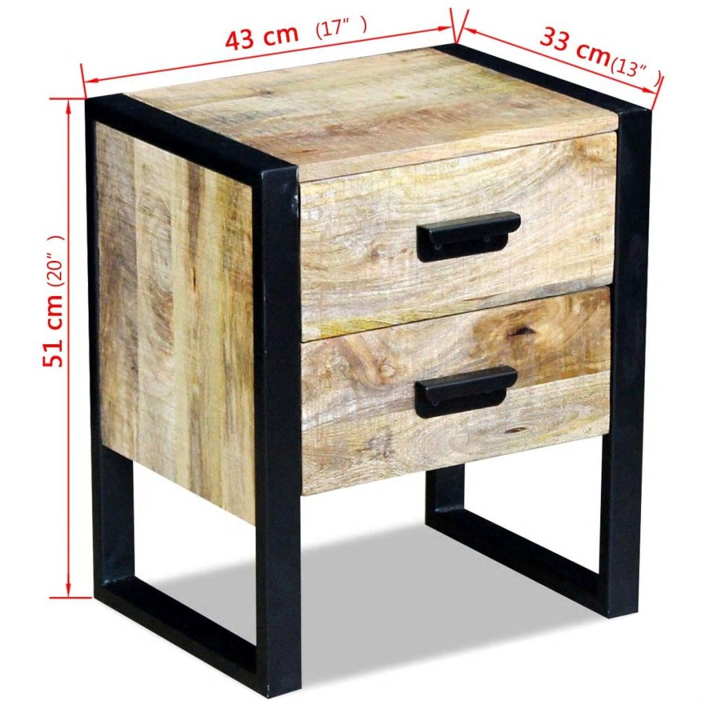 Masă laterală cu 2 sertare din lemn solid de mango, 43x33x51 cm