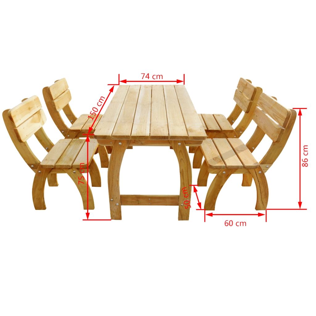 Set mobilier de exterior, 5 piese, lemn de pin tratat