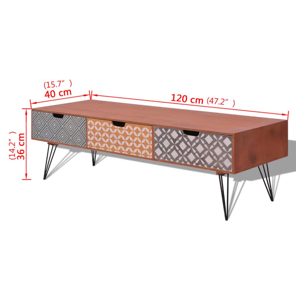 Comodă TV cu 3 sertare, 120x40x36 cm, maro