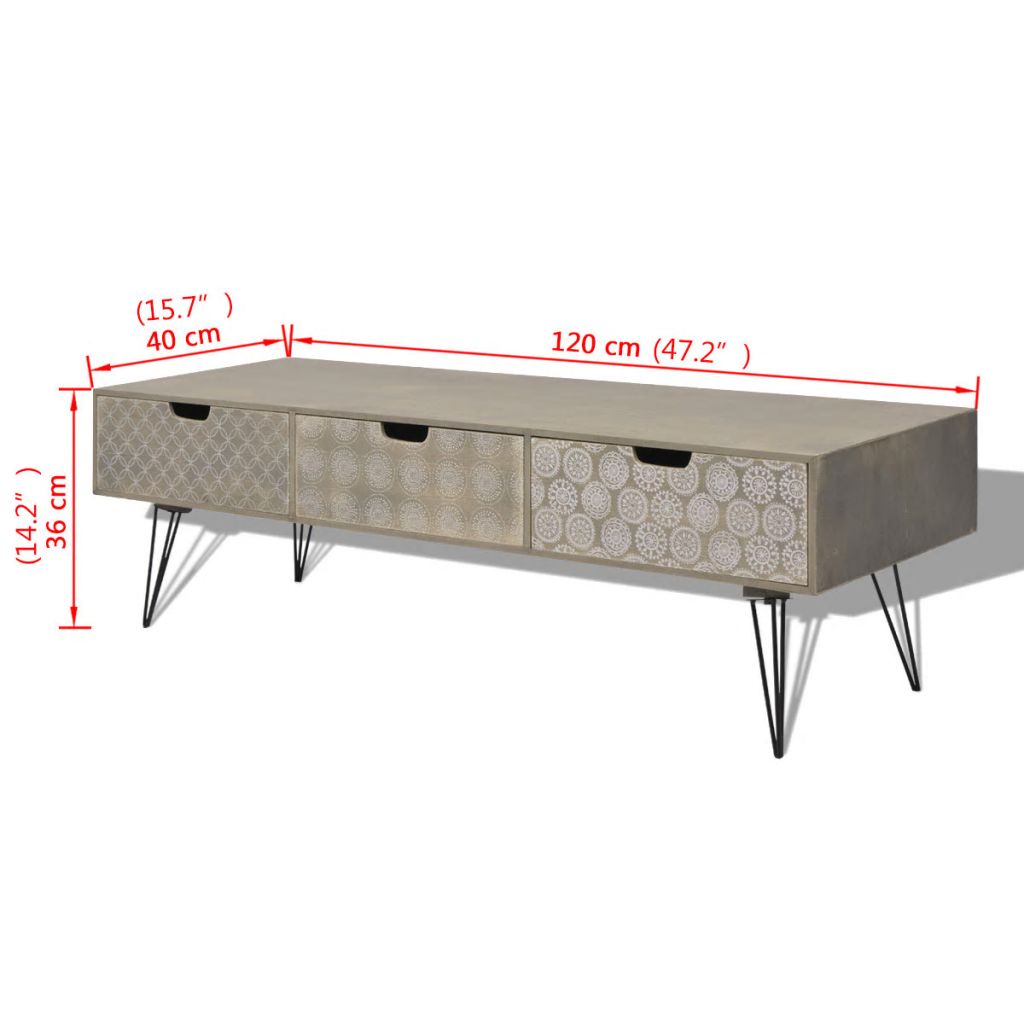 Comodă TV cu 3 sertare, 120x40x36 cm, Gri