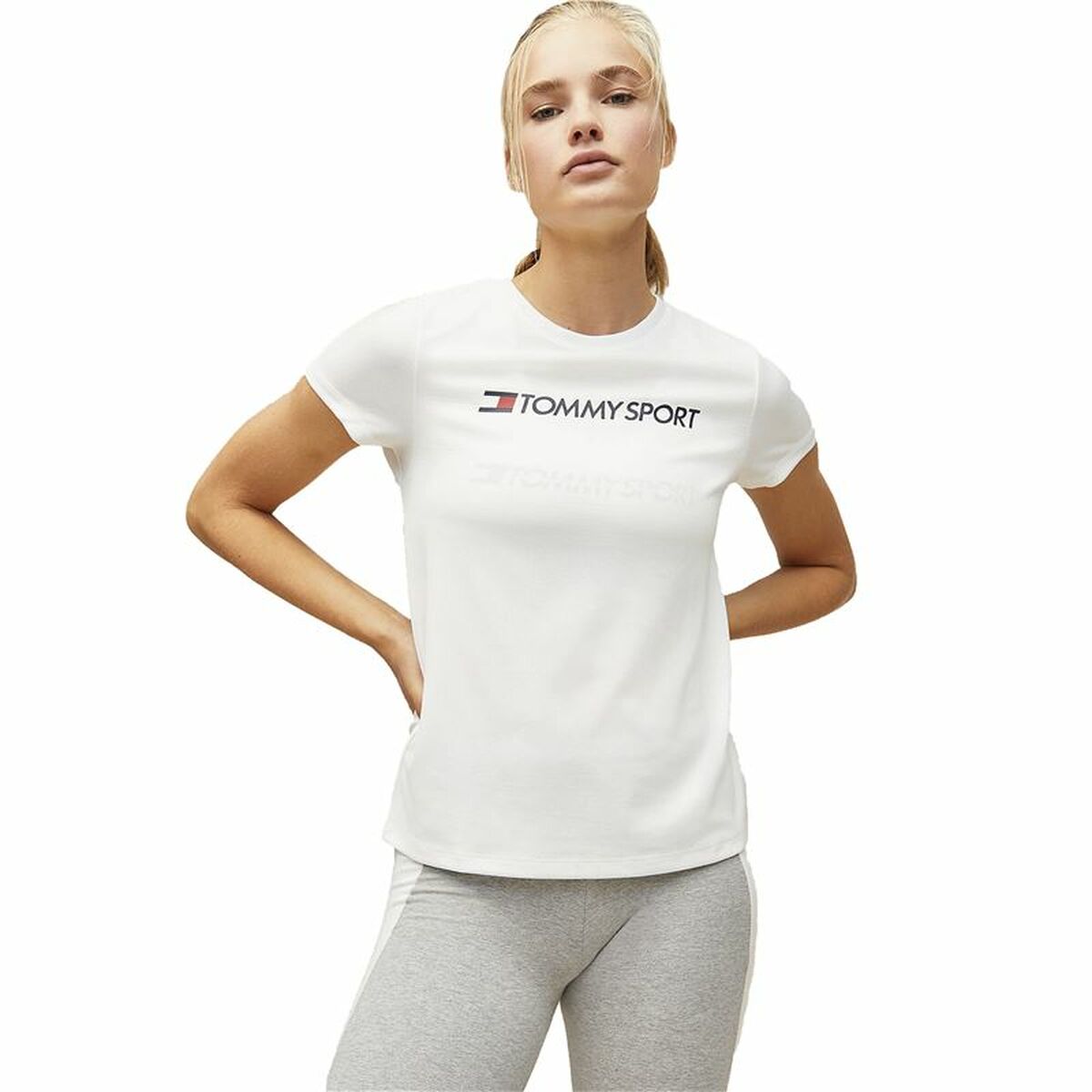 Tricou cu Mânecă Scurtă Femei Tommy Hilfiger Logo Chest  Alb - Mărime M