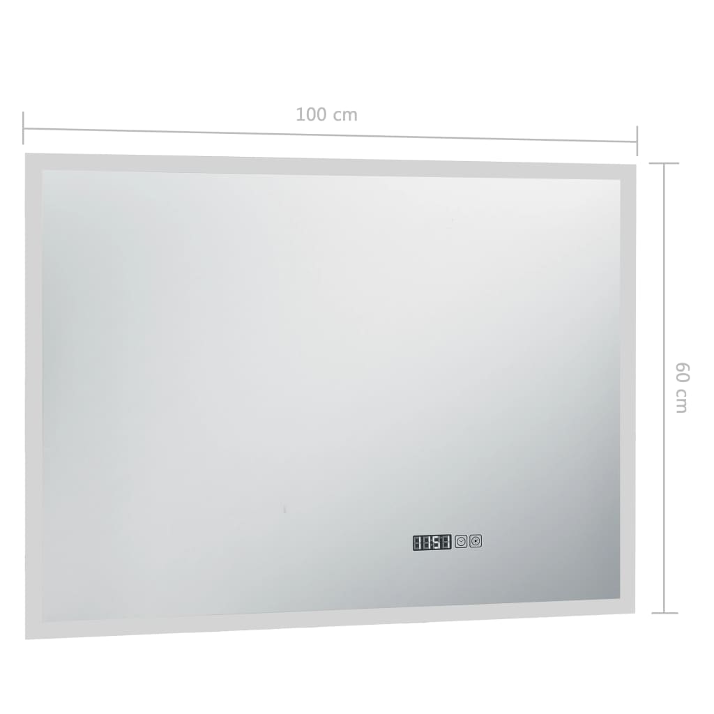 Oglindă cu LED de baie cu senzor tactil și afișaj oră 100x60 cm