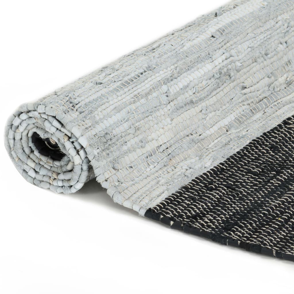 Covor Chindi țesut manual, gri și negru, 120x170 cm, piele