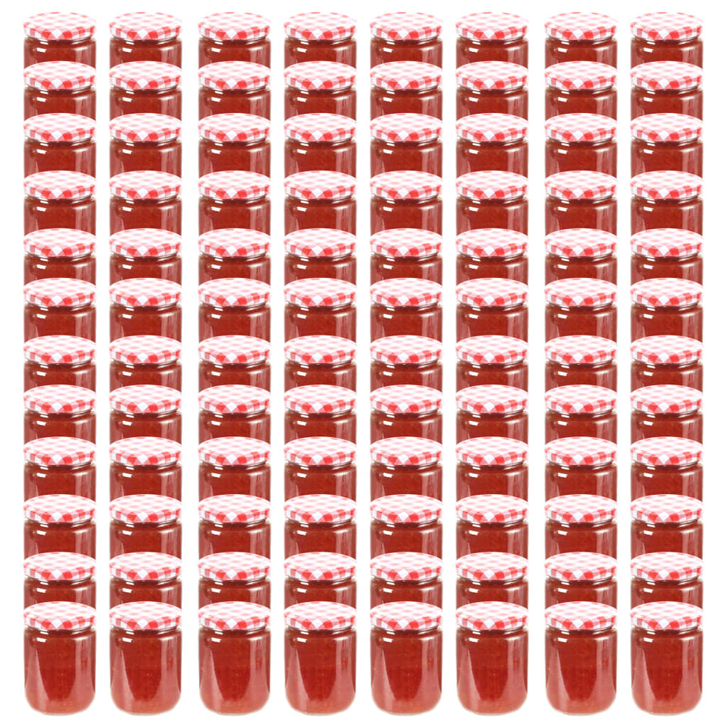 Borcane de sticlă pentru gem capace alb & roșu 96 buc. 230 ml