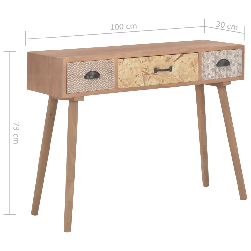 Masă consolă 3 sertare, 100x30x73 cm, lemn masiv de pin