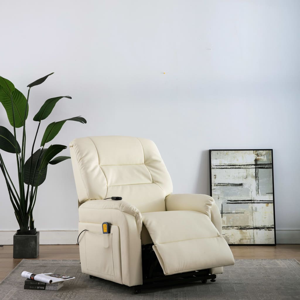Fotoliu TV electric rabatabil masaj, crem, piele ecologică