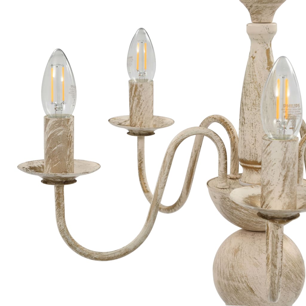 Candelabru antichizat, alb, becuri E14 x 5