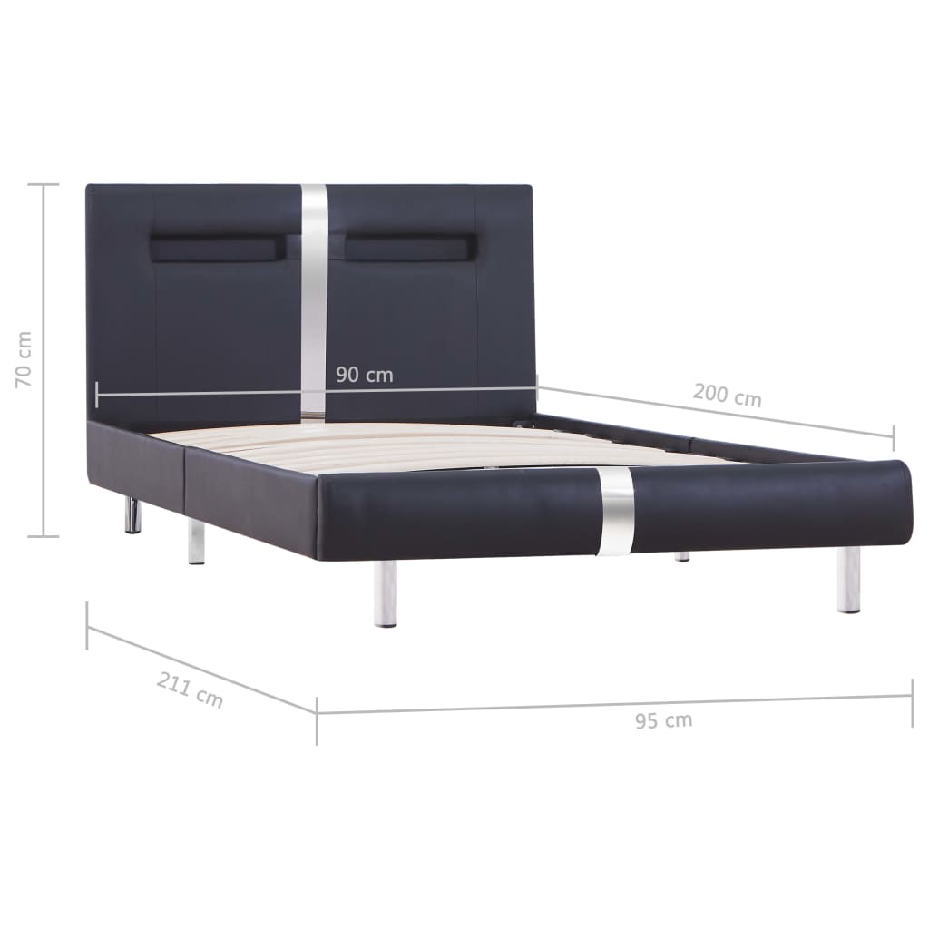 Cadru de pat cu LED, negru, 90 x 200 cm, piele artificială