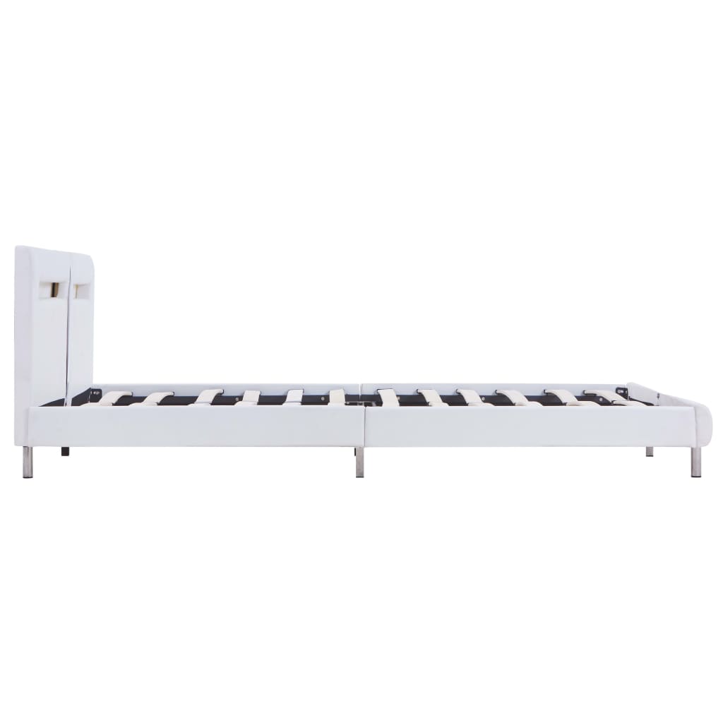 Cadru de pat cu LED, alb, 160 x 200 cm, piele artificială