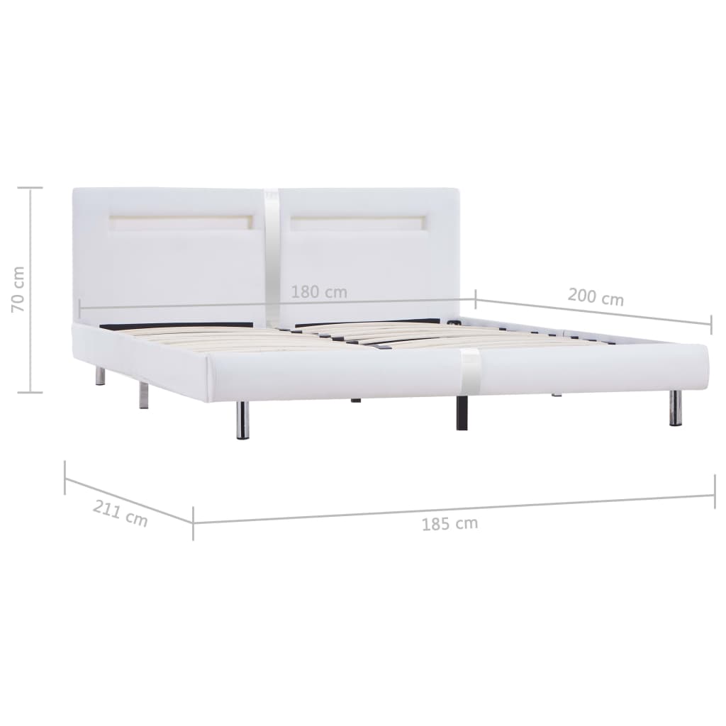 Cadru de pat cu LED, alb, 180 x 200 cm, piele artificială