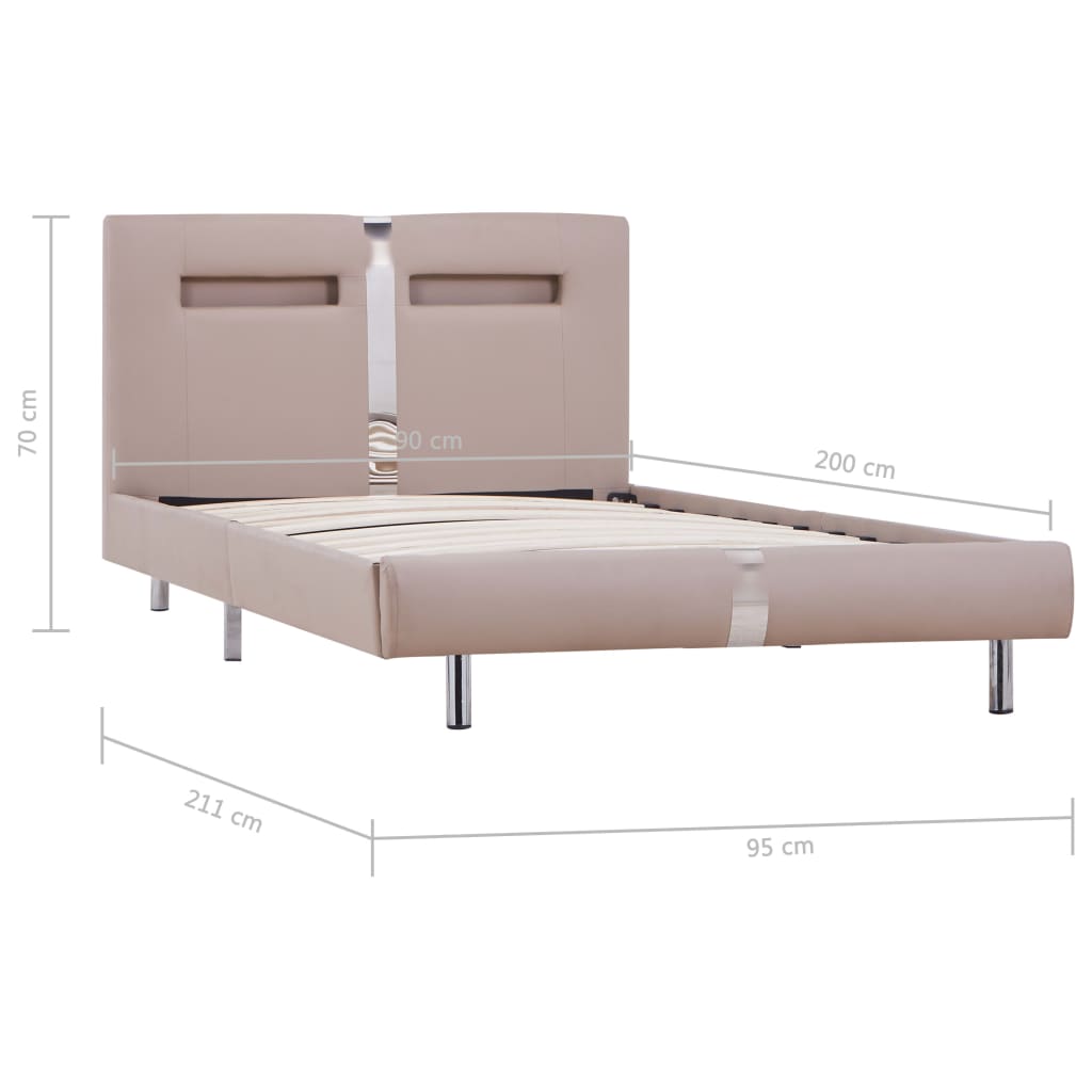 Cadru pat cu LED, cappuccino, 90x200 cm, piele artificială