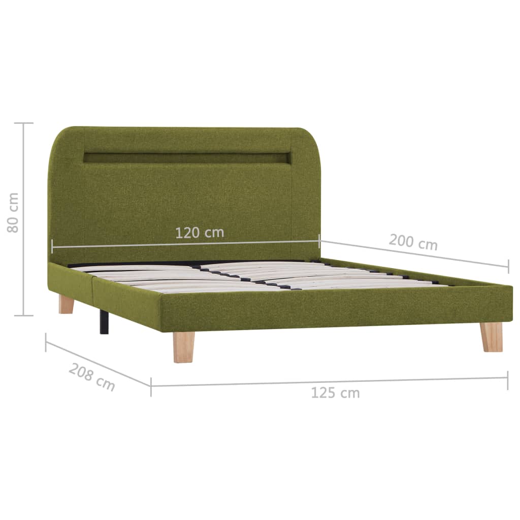 Cadru de pat cu LED-uri, verde, 120 x 200 cm, material textil