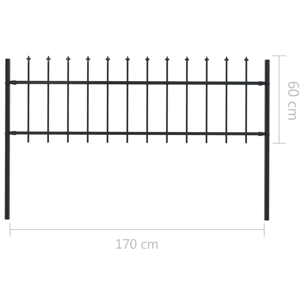 Gard de grădină cu vârf suliță, negru, 1,7 x 0,6 m, oțel