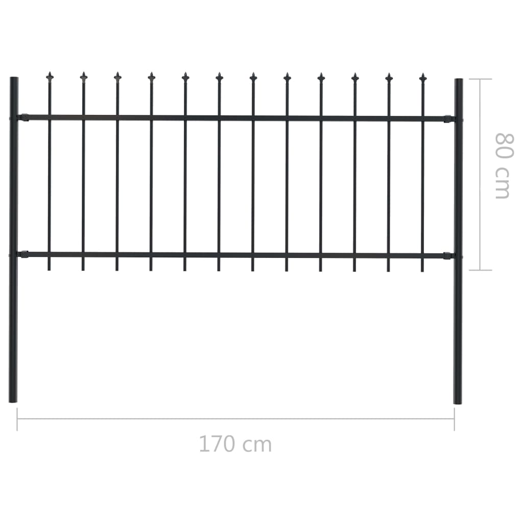 Gard de grădină cu vârf suliță, negru, 1,7 x 0,8 m, oțel