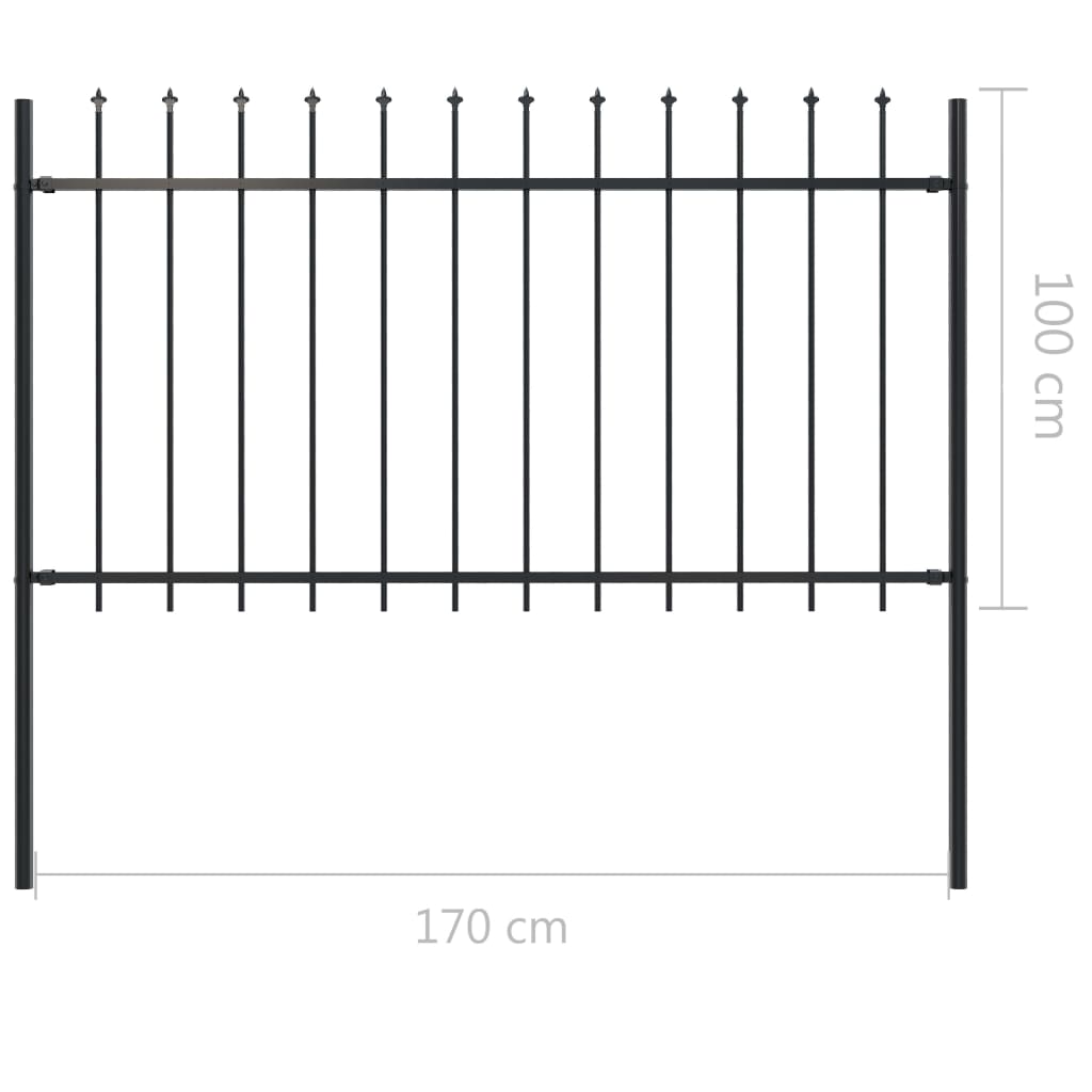 Gard de grădină cu vârf suliță, negru, 1,7 x 1 m, oțel