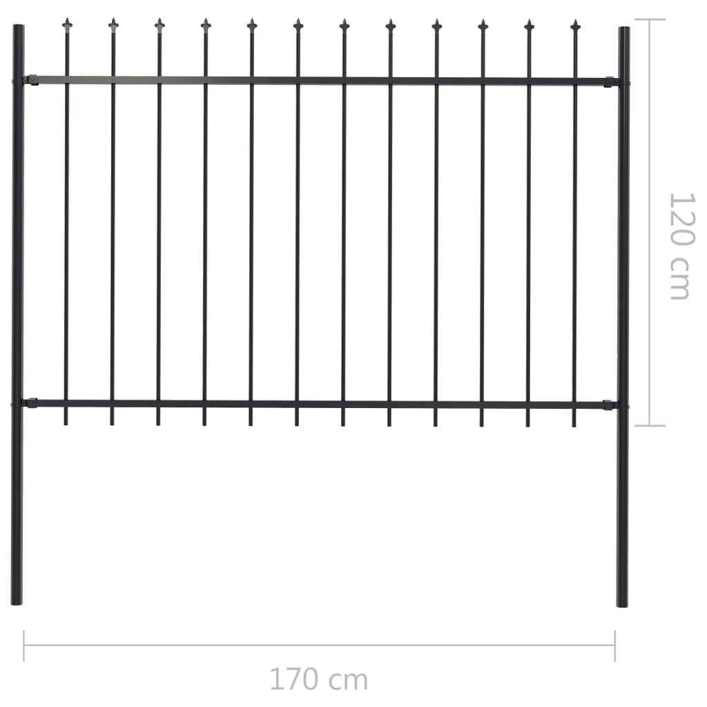 Gard de grădină cu vârf suliță, negru, 1,7 x 1,2 m, oțel