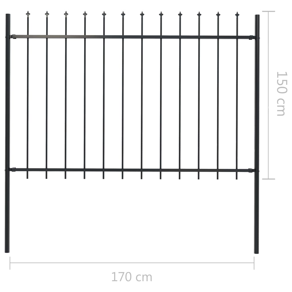 Gard de grădină cu vârf suliță, negru, 1,7 x 1,5 m, oțel