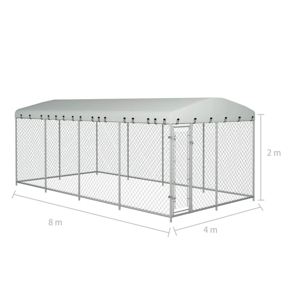 Padoc pentru câini de exterior, cu acoperiș, 8 x 4 x 2 m