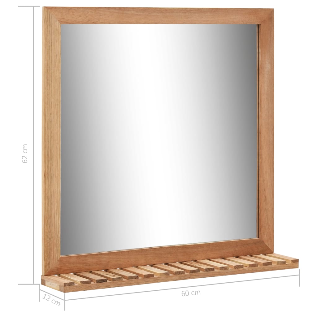 Oglindă de baie, 60 x 12 x 62 cm, lemn masiv de nuc