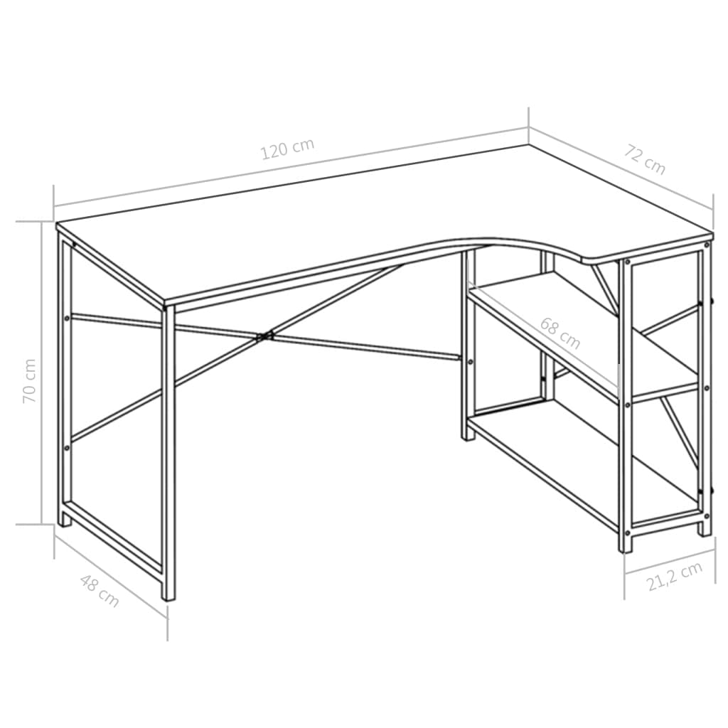 Birou de calculator, alb, 120 x 72 x 70 cm