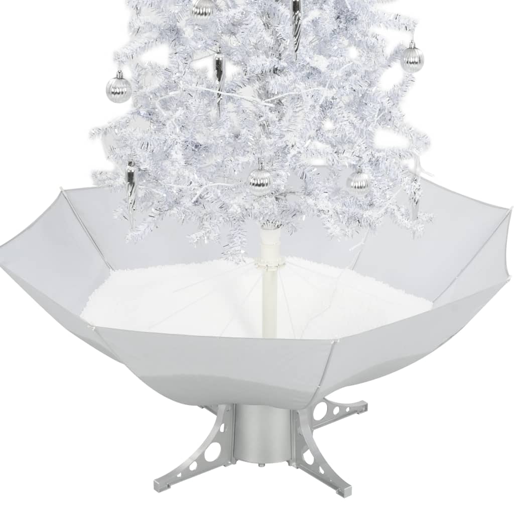 Brad de Crăciun cu ninsoare și bază umbrelă, alb, 170 cm