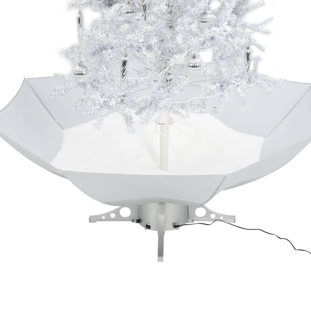 Brad de Crăciun cu ninsoare și bază umbrelă, alb, 190 cm
